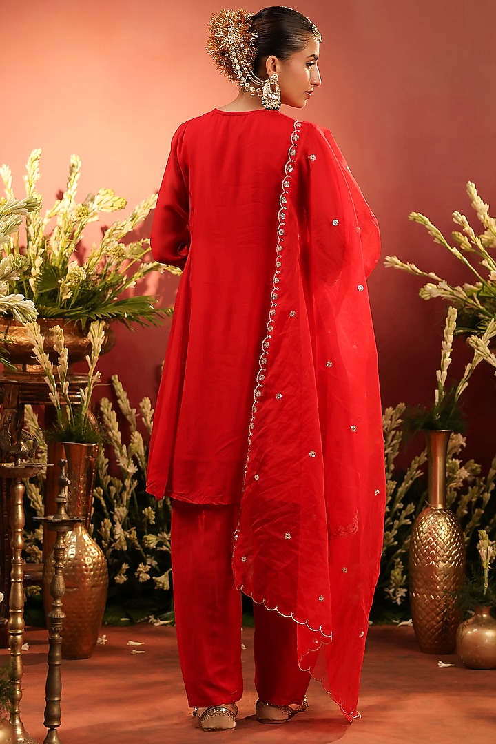 Red Organza Silk Zari Embroidered Anarkali Set by Scakhi Luxe at Pernia's Pop Up Shop