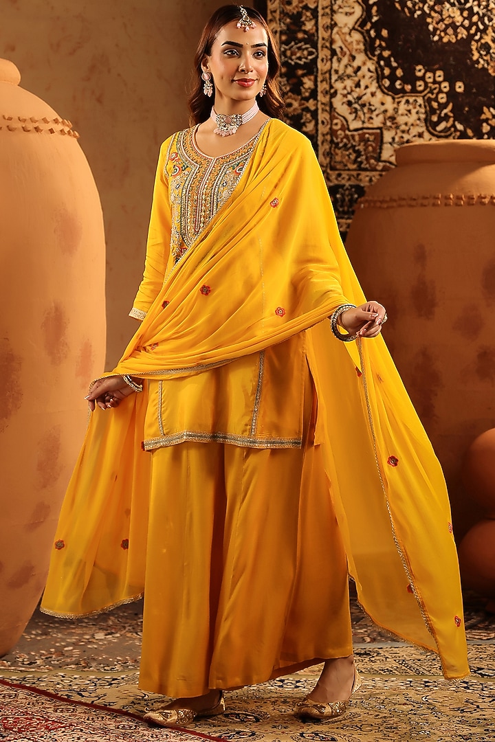Mustard Shantoon Sharara Set by Scakhi Luxe at Pernia's Pop Up Shop