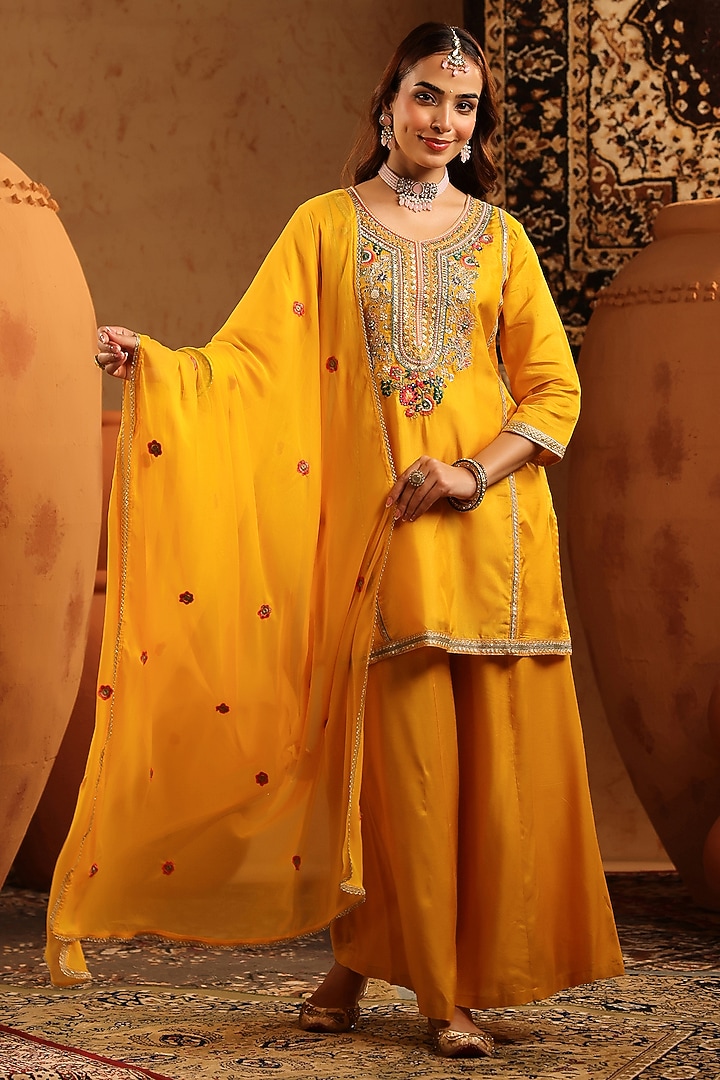 Mustard Shantoon Sharara Set by Scakhi Luxe at Pernia's Pop Up Shop