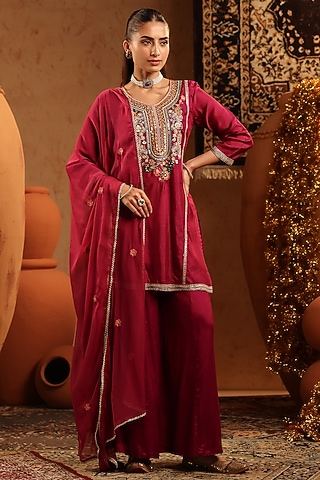 Wine Shantoon Sharara Set by Scakhi Luxe