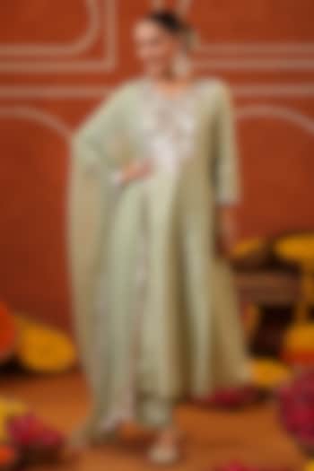 Pista Green Chanderi Silk Gota Patti Embroidered Anarkali Set by Scakhi Luxe at Pernia's Pop Up Shop