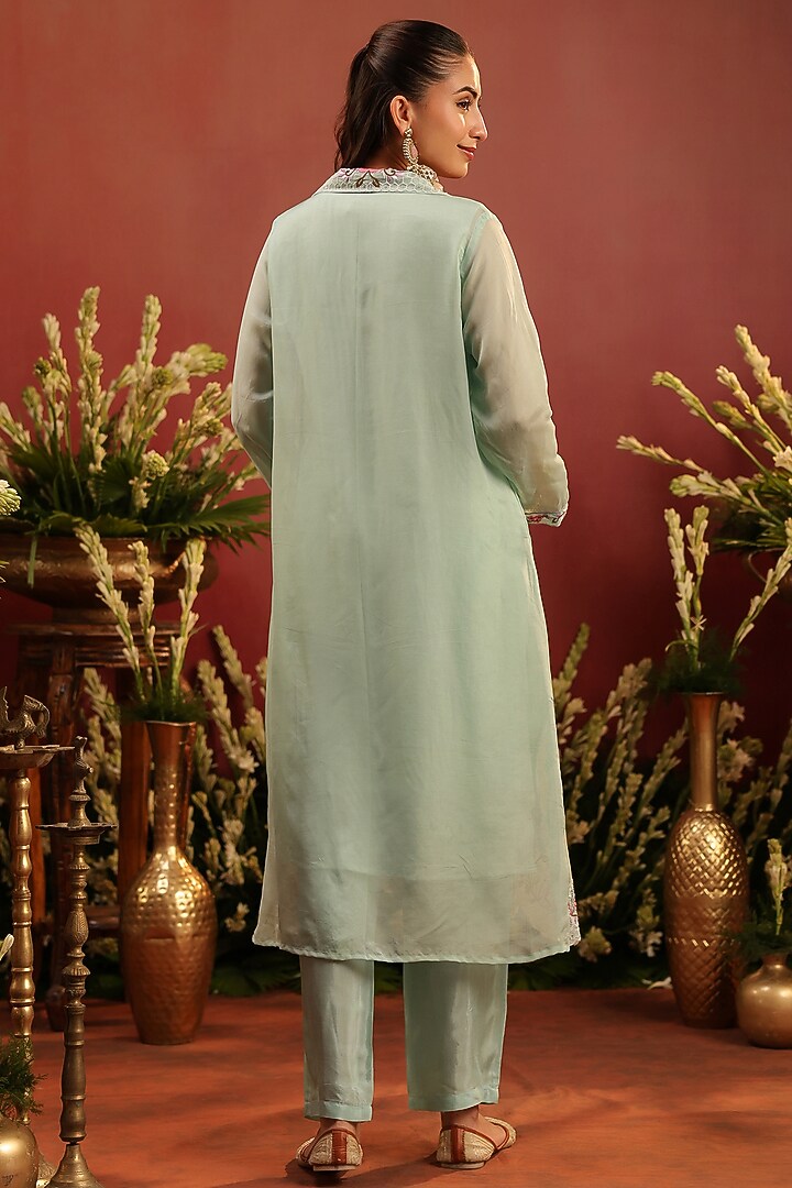 Sea Green Organza Silk Embroidered Cape Set by Scakhi Luxe at Pernia's Pop Up Shop