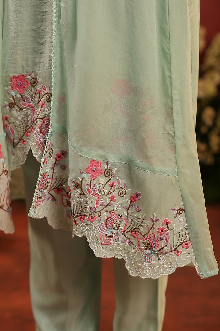 Sea Green Organza Silk Embroidered Cape Set by Scakhi Luxe at Pernia's Pop Up Shop
