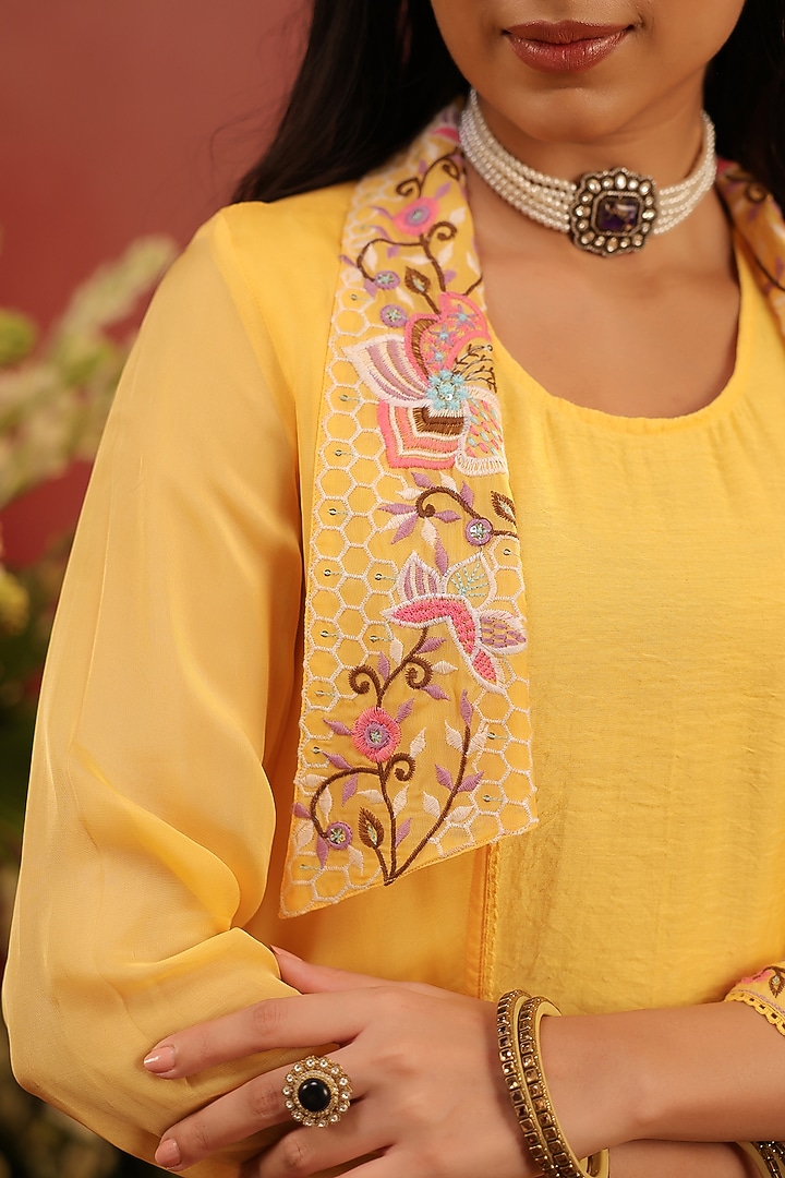 Yellow Organza Silk Embroidered Cape Set by Scakhi Luxe at Pernia's Pop Up Shop