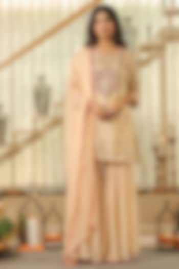 Beige Chinon Silk Sharara Set by Scakhi Luxe at Pernia's Pop Up Shop