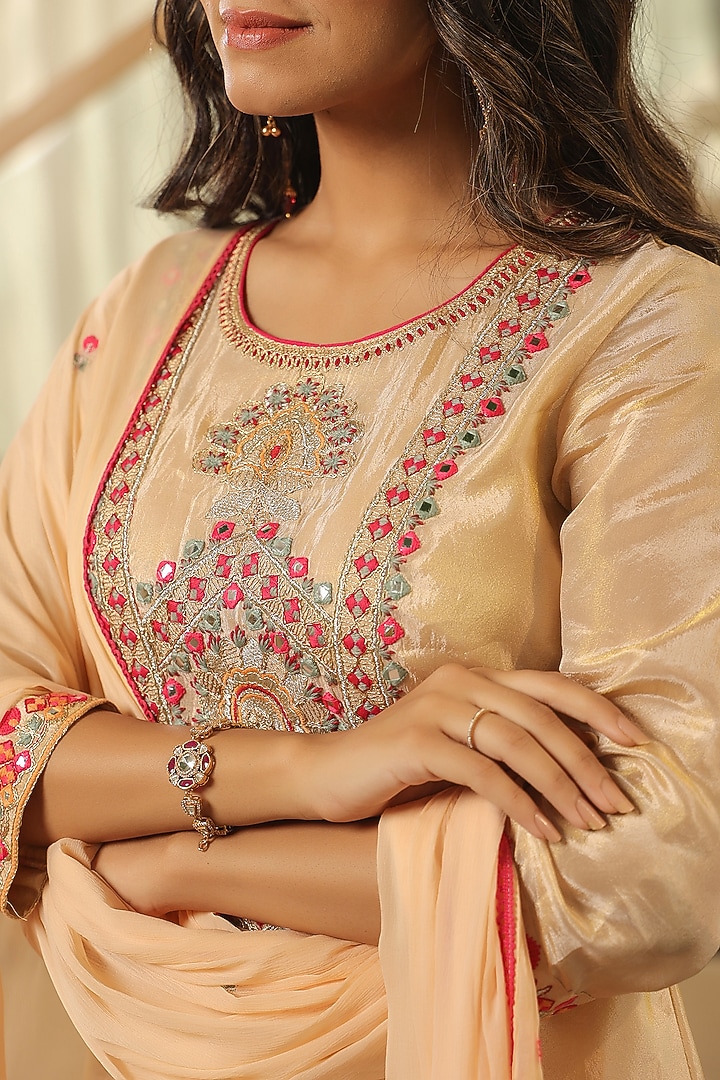Beige Chinon Silk Sharara Set by Scakhi Luxe at Pernia's Pop Up Shop