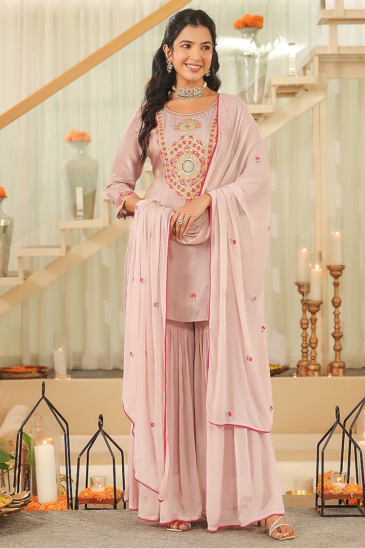 Lavender Chinon Silk Sharara Set by Scakhi Luxe at Pernia's Pop Up Shop