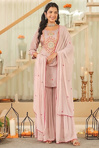 Lavender Chinon Silk Sharara Set by Scakhi Luxe