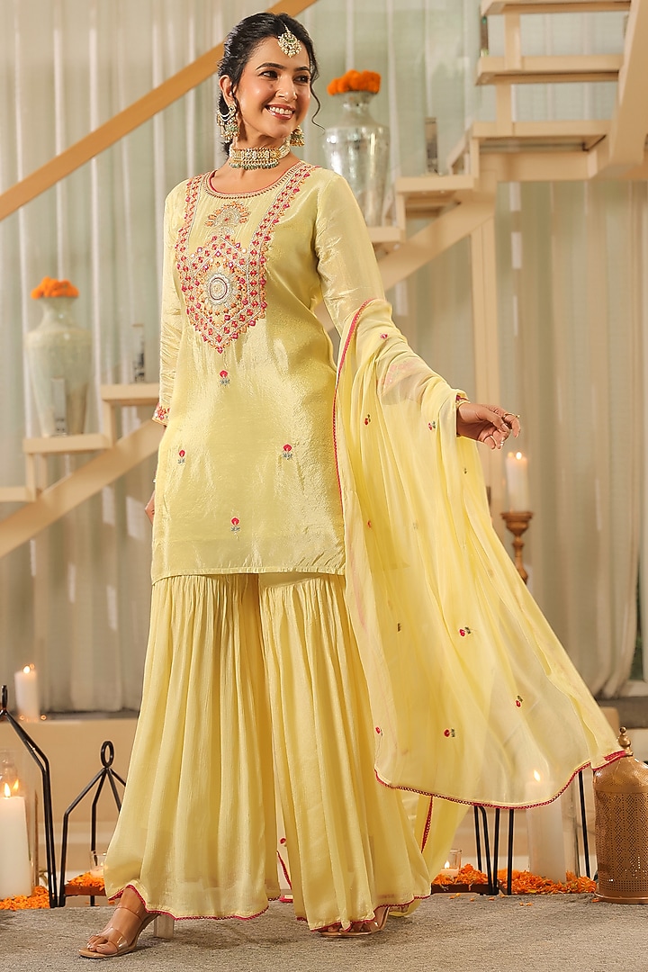 Pista Green Chinon Silk Sharara Set by Scakhi Luxe at Pernia's Pop Up Shop
