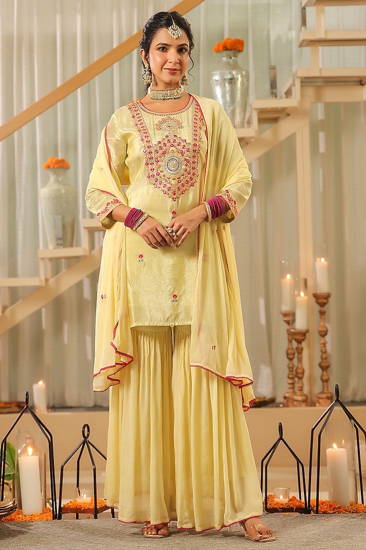 Pista Green Chinon Silk Sharara Set by Scakhi Luxe at Pernia's Pop Up Shop