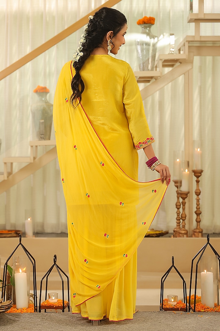 Yellow Chinon Silk Sharara Set by Scakhi Luxe at Pernia's Pop Up Shop