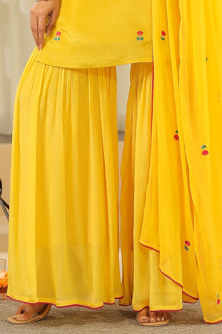 Yellow Chinon Silk Sharara Set by Scakhi Luxe at Pernia's Pop Up Shop