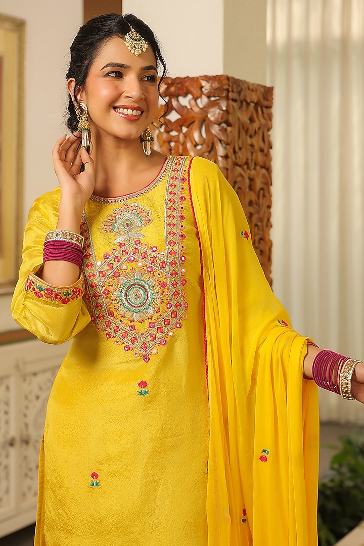 Yellow Chinon Silk Sharara Set by Scakhi Luxe at Pernia's Pop Up Shop