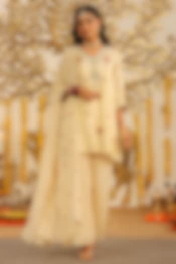 Ivory Chinon Silk Sharara Set by Scakhi Luxe at Pernia's Pop Up Shop