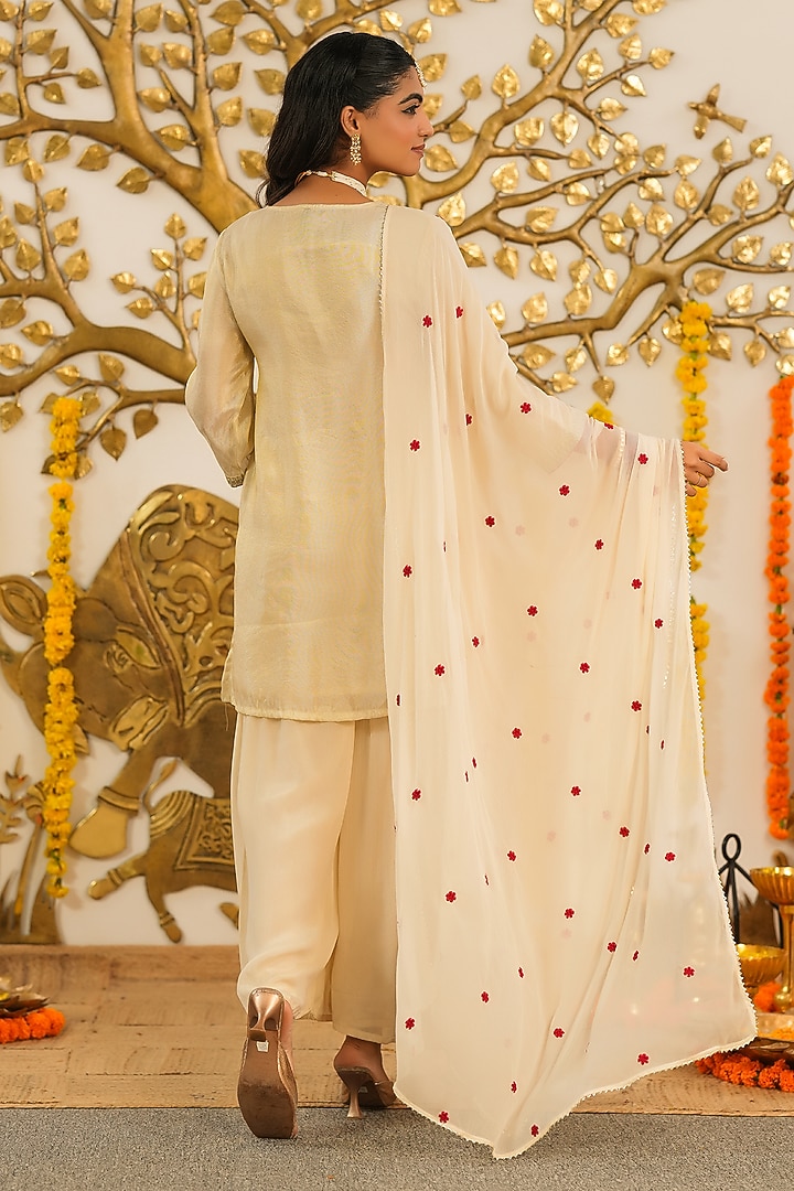 Ivory Chinon Silk Sharara Set by Scakhi Luxe at Pernia's Pop Up Shop