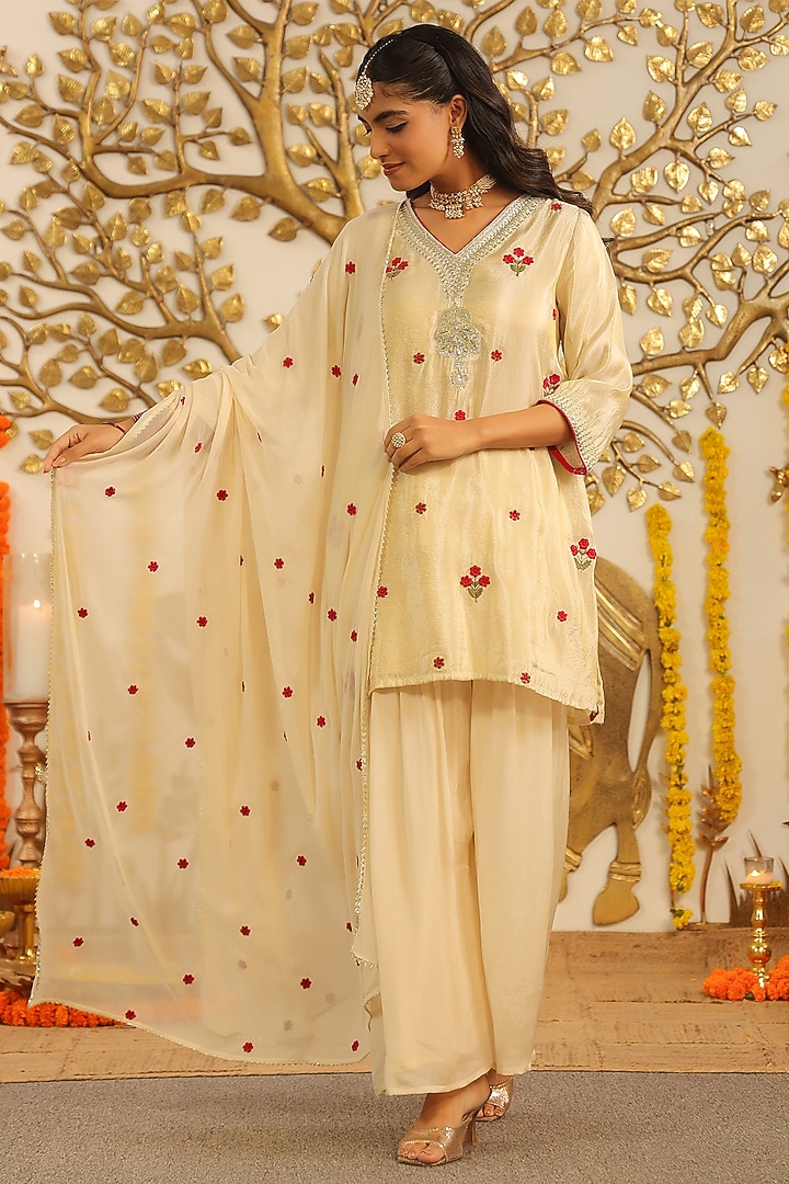 Ivory Chinon Silk Sharara Set by Scakhi Luxe at Pernia's Pop Up Shop
