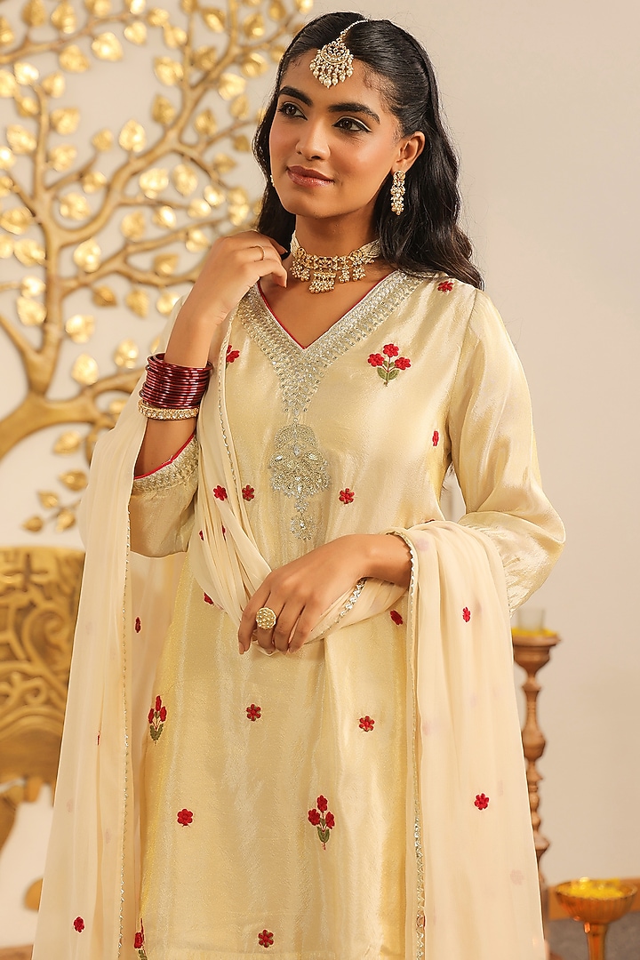 Ivory Chinon Silk Sharara Set by Scakhi Luxe at Pernia's Pop Up Shop