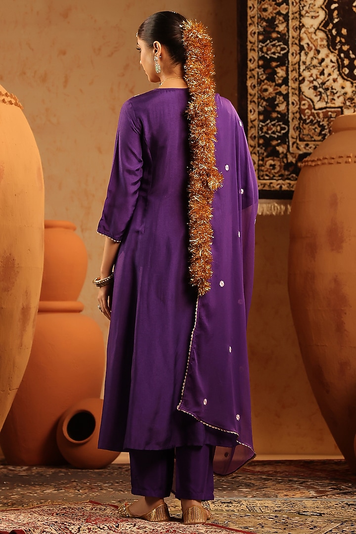 Purple Russian Silk Thread Embroidered Anarkali Set by Scakhi Luxe at Pernia's Pop Up Shop