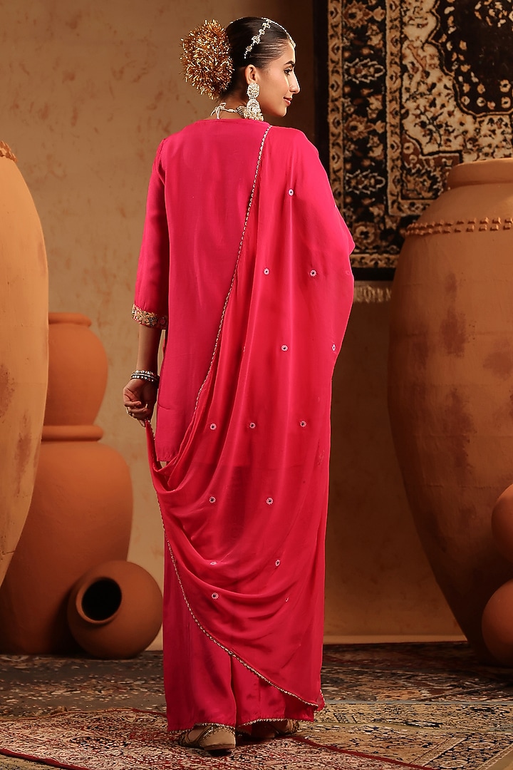 Fuchsia Russian Silk Thread Embroidered Sharara Set by Scakhi Luxe at Pernia's Pop Up Shop