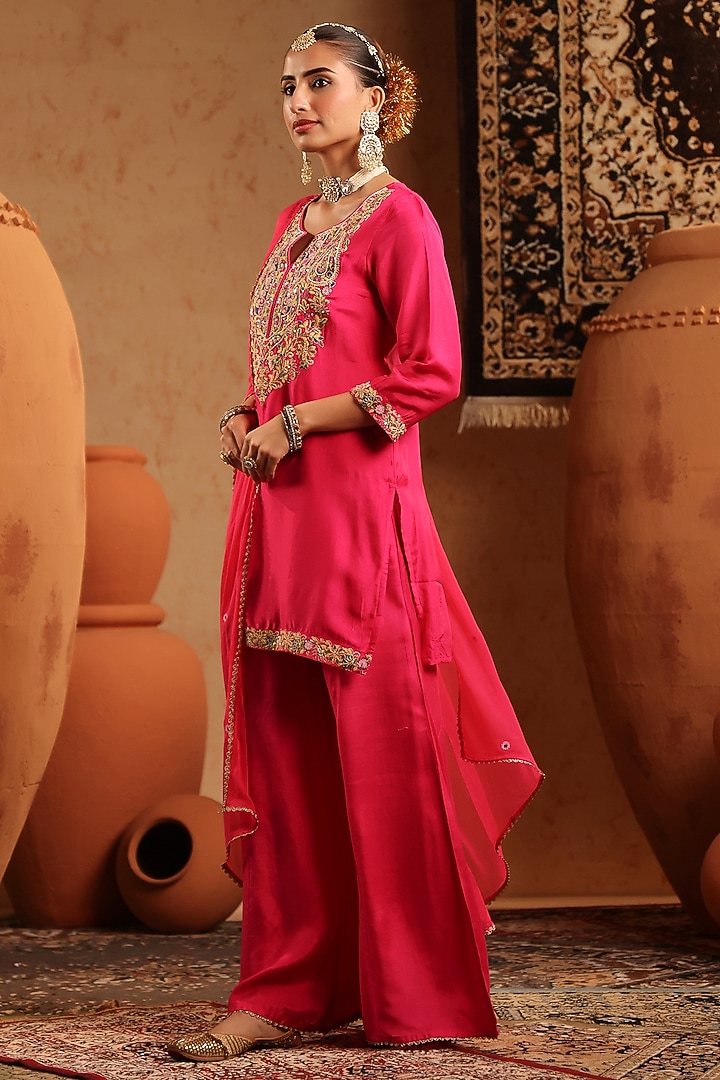 Fuchsia Russian Silk Thread Embroidered Sharara Set by Scakhi Luxe at Pernia's Pop Up Shop