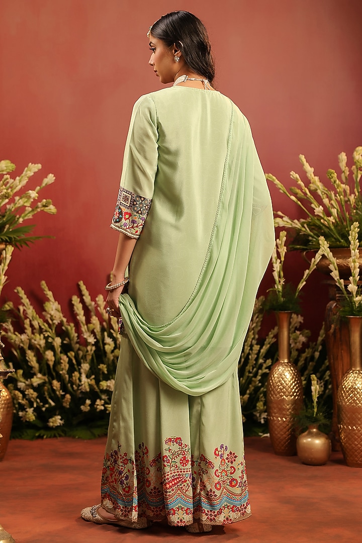 Pista Green Crepe Silk Thread Embroidered Sharara Set by Scakhi Luxe at Pernia's Pop Up Shop