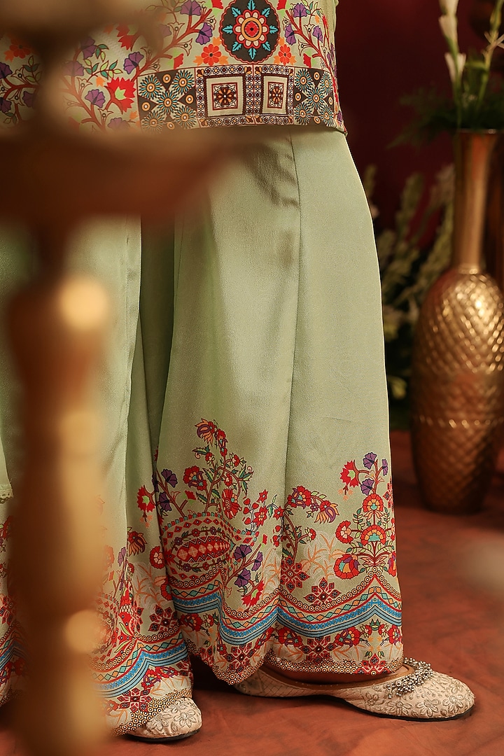 Pista Green Crepe Silk Thread Embroidered Sharara Set by Scakhi Luxe at Pernia's Pop Up Shop
