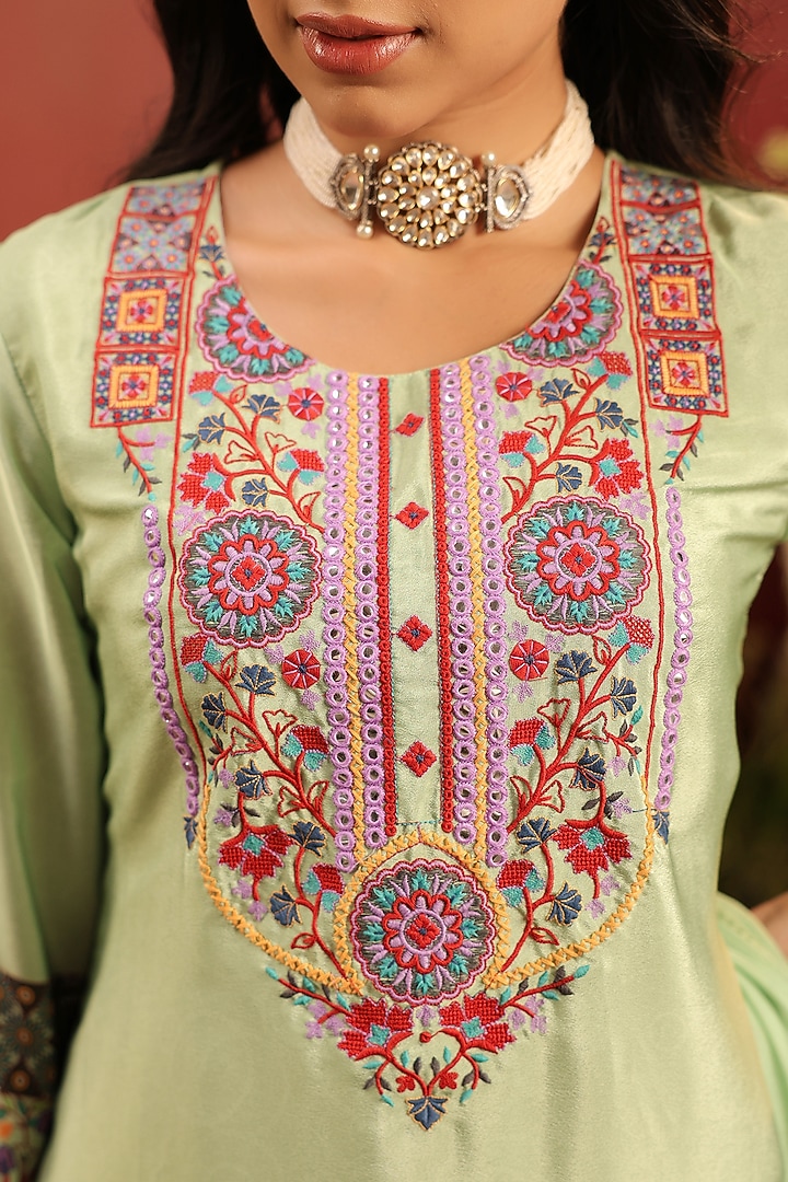 Pista Green Crepe Silk Thread Embroidered Sharara Set by Scakhi Luxe at Pernia's Pop Up Shop