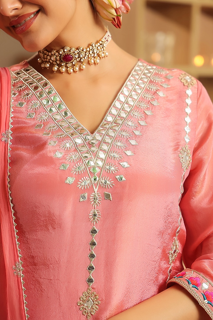 Rose Pink Chinon Silk Zari Embroidered Sharara Set by Scakhi Luxe at Pernia's Pop Up Shop