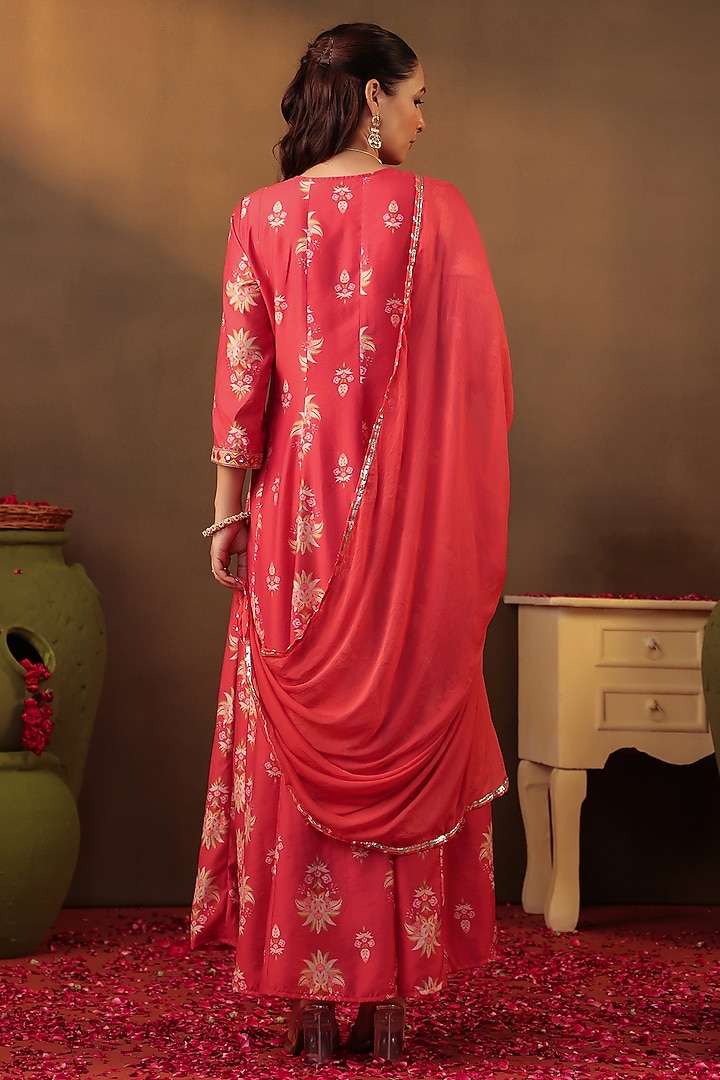 Coral Chanderi Silk Embroidered Anarkali Set by Scakhi Luxe at Pernia's Pop Up Shop