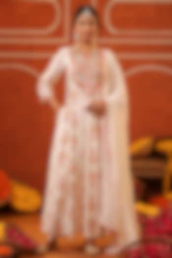 Ivory Chanderi Silk Embroidered Anarkali Set by Scakhi Luxe at Pernia's Pop Up Shop