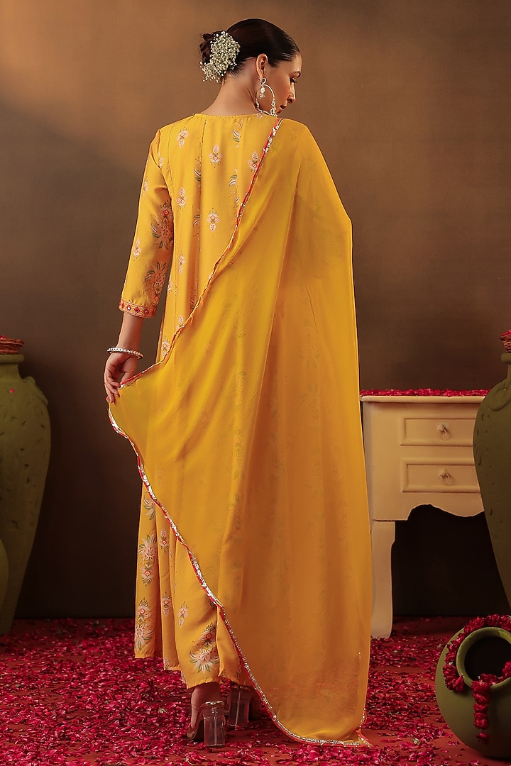 Mustard Chanderi Silk Embroidered Anarkali Set by Scakhi Luxe at Pernia's Pop Up Shop