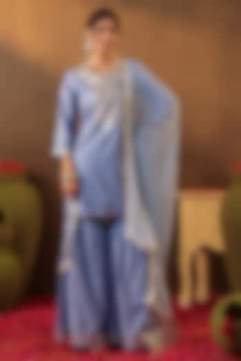 Powder Blue Chanderi Silk Gota Embroidered Sharara Set by Scakhi Luxe at Pernia's Pop Up Shop