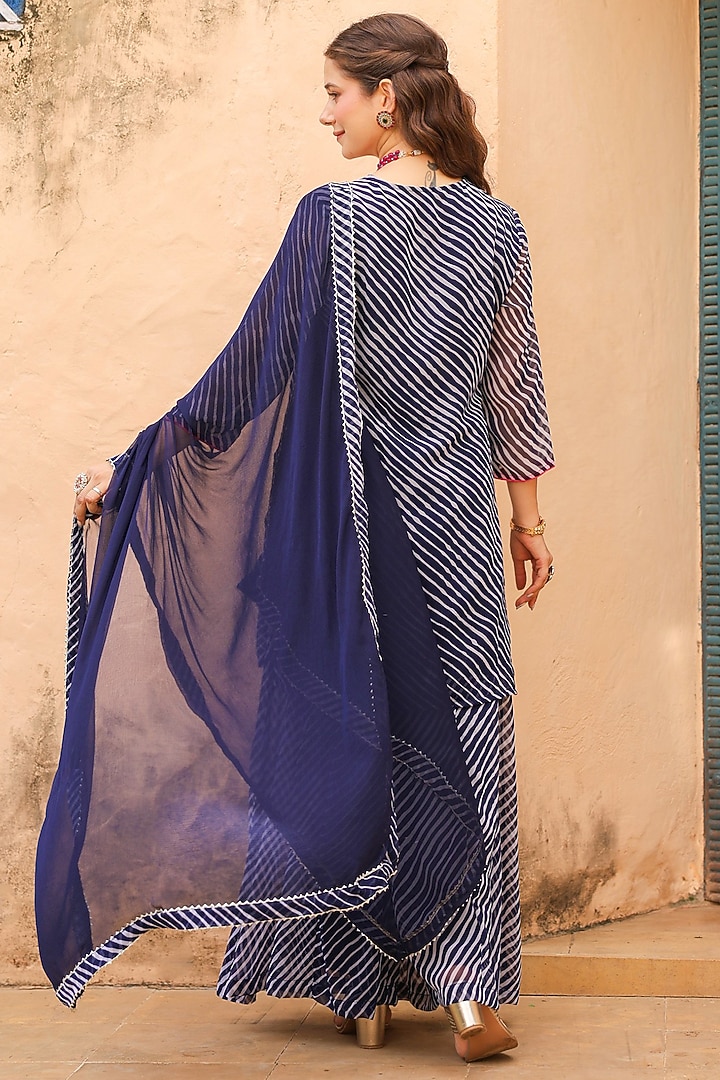 Indigo Georgette Leheriya Printed & Embroidered Kurta Set by Scakhi Luxe at Pernia's Pop Up Shop