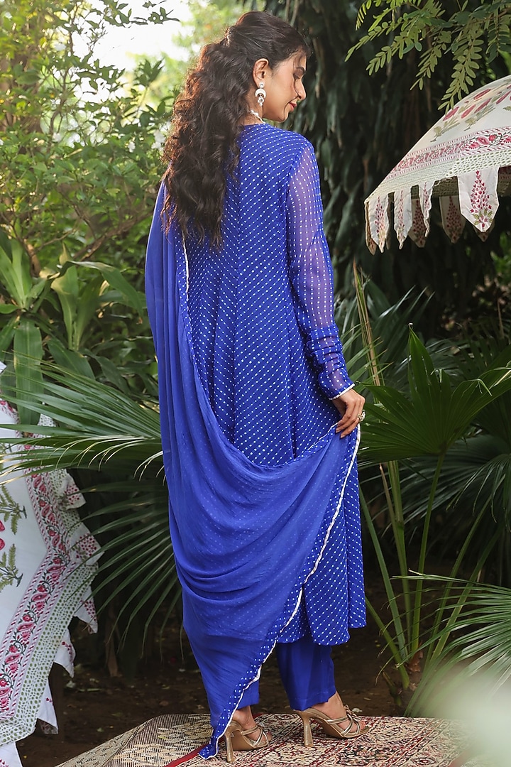 Royal Blue Georgette Mothra Printed Anarkali Set by Scakhi Luxe at Pernia's Pop Up Shop