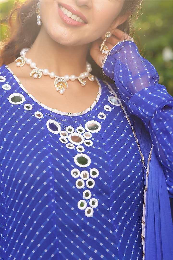 Royal Blue Georgette Mothra Printed Anarkali Set by Scakhi Luxe at Pernia's Pop Up Shop