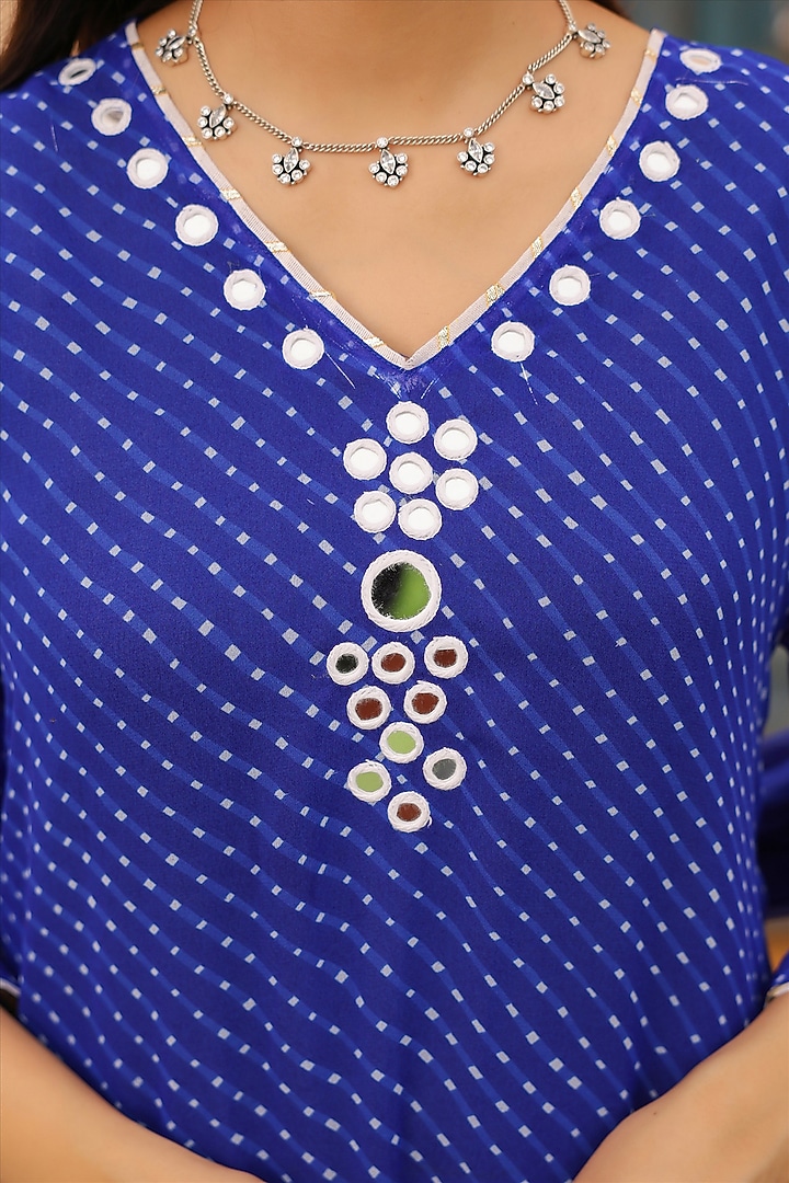 Royal Blue Georgette Mothra Printed A-Line Kurta Set by Scakhi Luxe at Pernia's Pop Up Shop