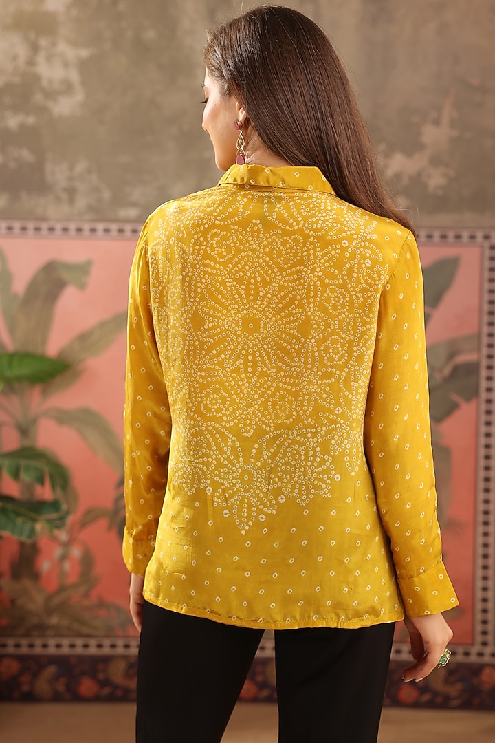 Mustard Crepe Bandhani Printed Shirt by Scakhi Luxe at Pernia's Pop Up Shop