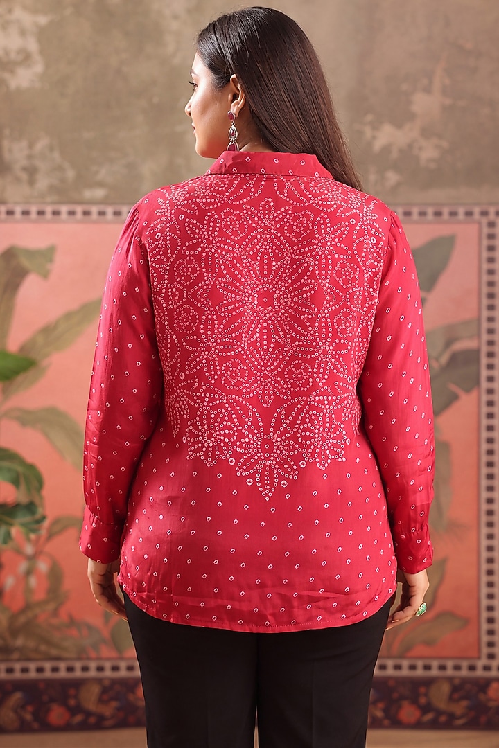 Red Crepe Bandhani Printed Shirt by Scakhi Luxe at Pernia's Pop Up Shop