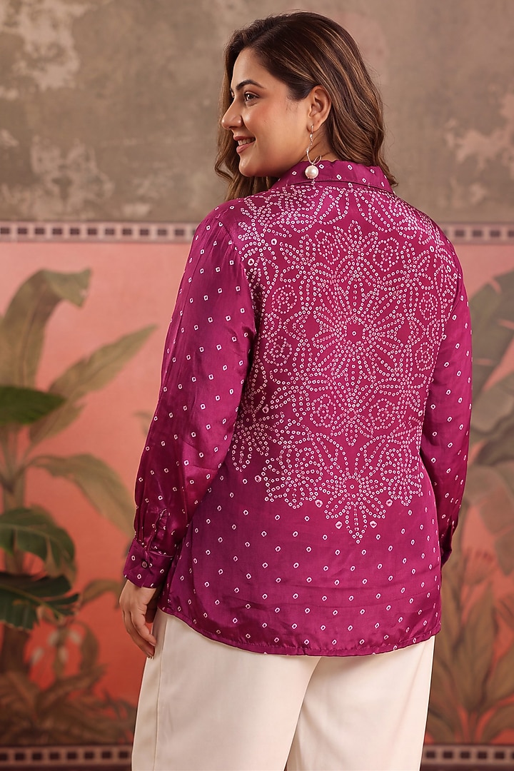 Wine Crepe Bandhani Printed Shirt by Scakhi Luxe at Pernia's Pop Up Shop