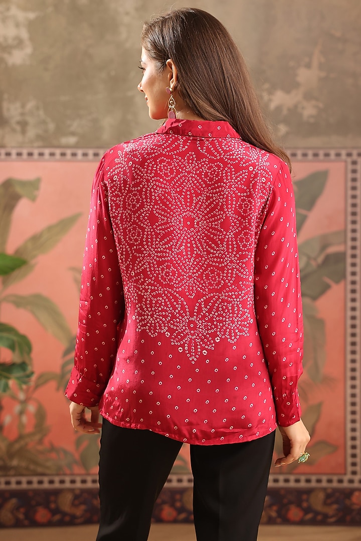 Red Crepe Bandhani Printed Shirt by Scakhi Luxe at Pernia's Pop Up Shop