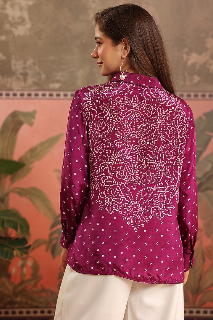 Wine Crepe Bandhani Printed Shirt by Scakhi Luxe at Pernia's Pop Up Shop