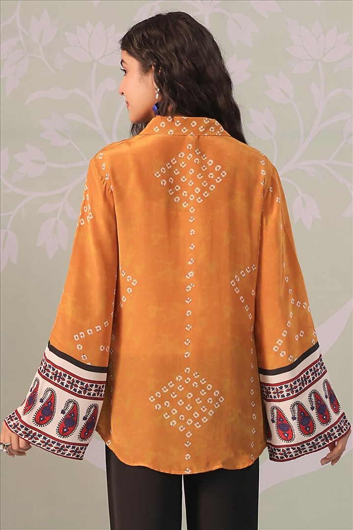 Mustard & Ivory Crepe Bandhani Printed Shirt by Scakhi Luxe at Pernia's Pop Up Shop