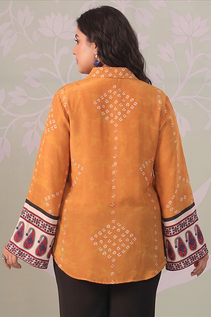 Mustard & Ivory Crepe Bandhani Printed Shirt by Scakhi Luxe at Pernia's Pop Up Shop