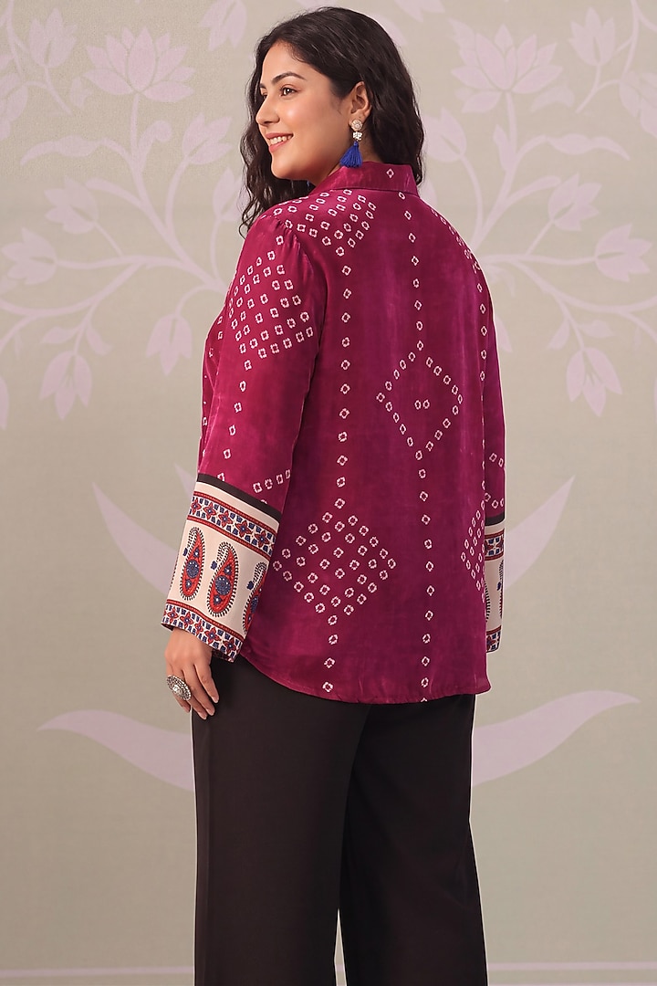 Wine & Ivory Crepe Bandhani Printed Shirt by Scakhi Luxe at Pernia's Pop Up Shop