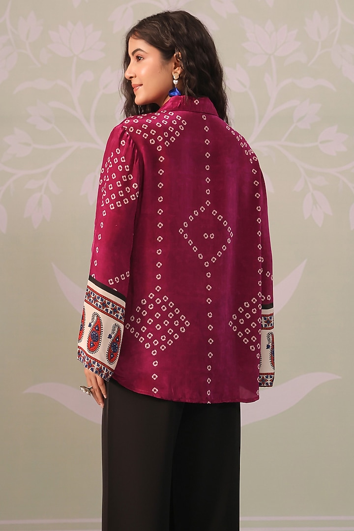 Wine & Ivory Crepe Bandhani Printed Shirt by Scakhi Luxe at Pernia's Pop Up Shop