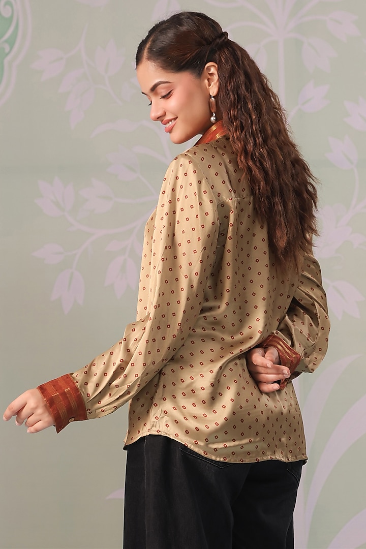 Beige Satin Bandhani Printed Shirt by Scakhi Luxe at Pernia's Pop Up Shop
