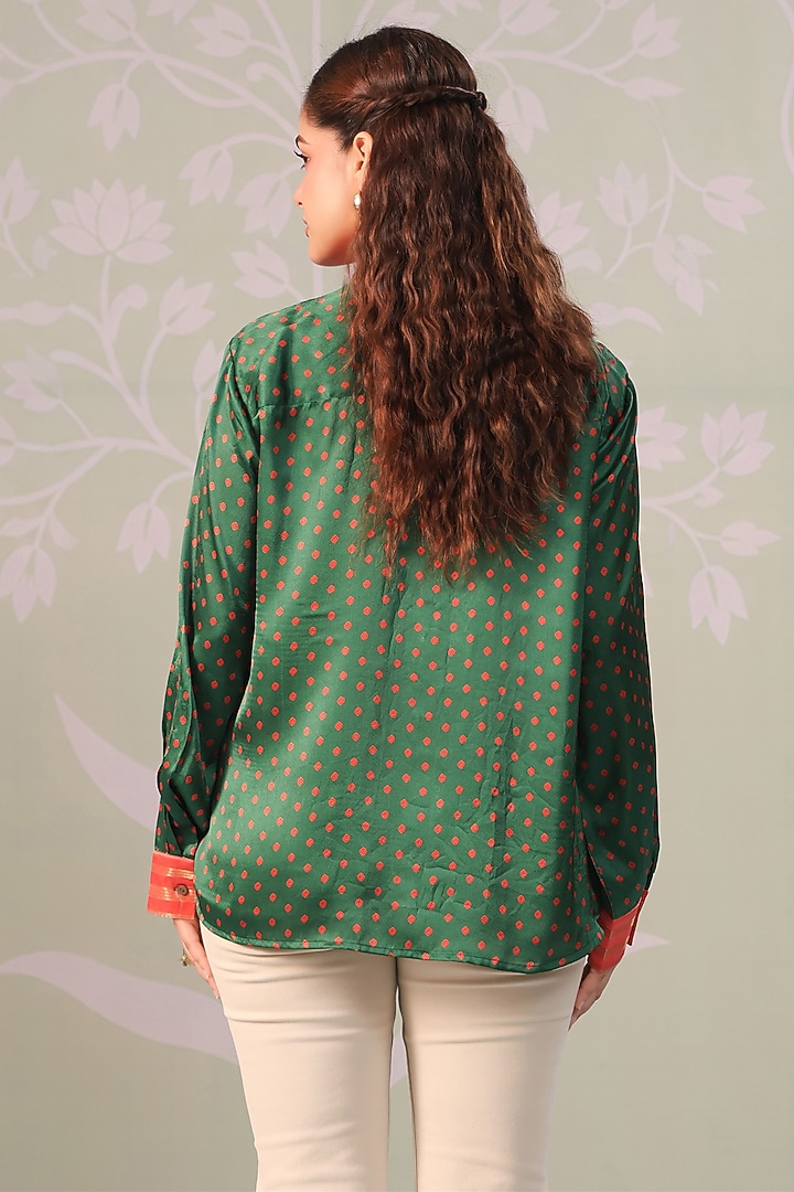 Green Satin Bandhani Printed Shirt by Scakhi Luxe at Pernia's Pop Up Shop