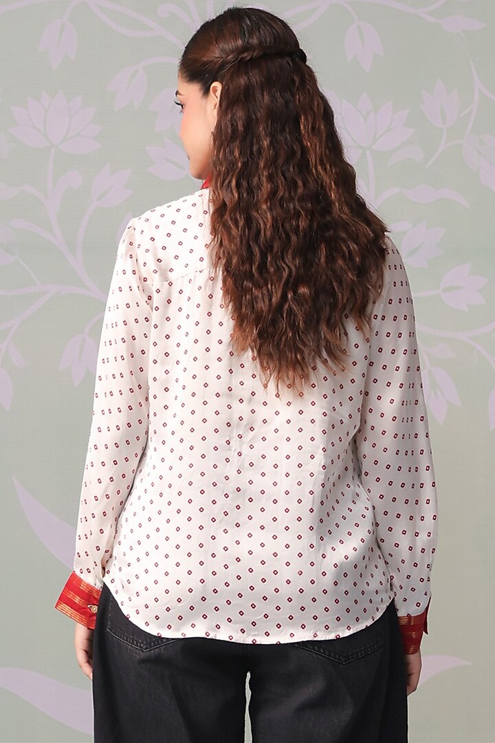 Ivory Satin Bandhani Printed Shirt by Scakhi Luxe at Pernia's Pop Up Shop