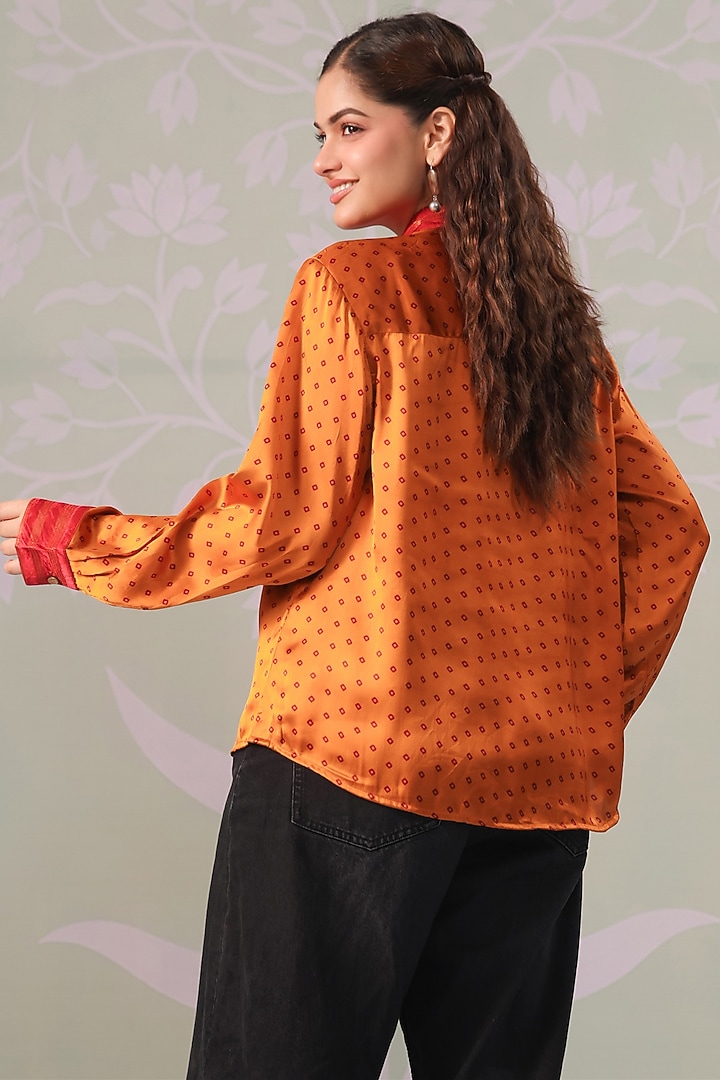 Orange Satin Bandhani Printed Shirt by Scakhi Luxe at Pernia's Pop Up Shop