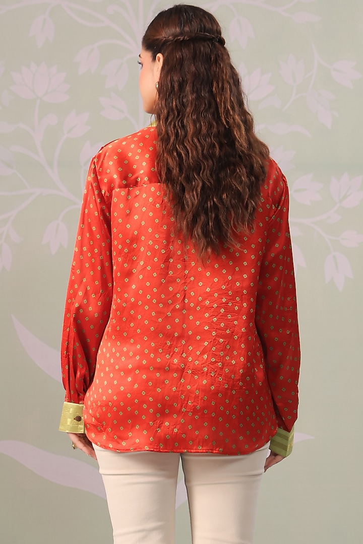 Rust Orange Satin Bandhani Printed Shirt by Scakhi Luxe at Pernia's Pop Up Shop